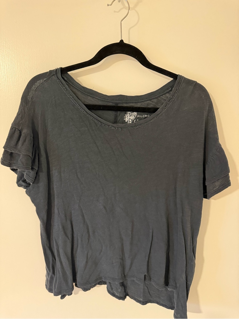 Pilcro Short Sleeve Ruffle Sleeve Tee - Charcoal Gray